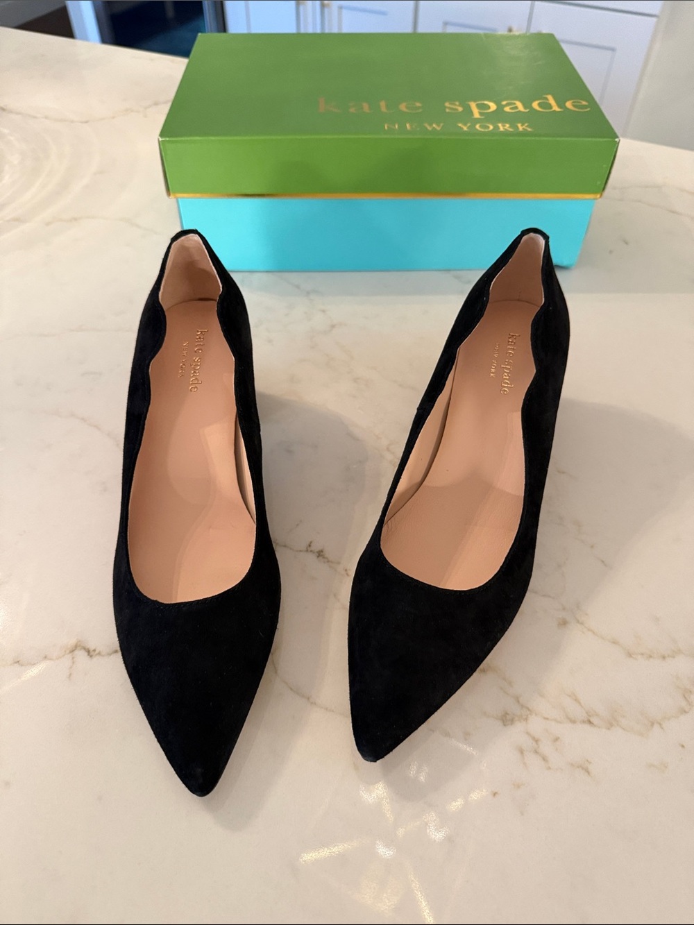 kate spade Black Pointed-Toe Suede Heels